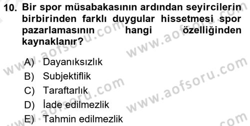 Spor Tesis İşletmesi ve Saha Malzeme Bilgisi Dersi Ara Sınavı Deneme Sınav Soruları 10. Soru