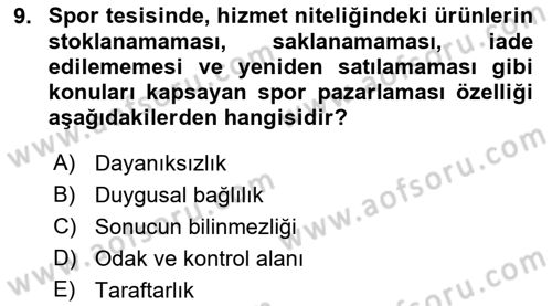 Spor Tesis İşletmesi ve Saha Malzeme Bilgisi Dersi 2018 - 2019 Yılı (Final) Dönem Sonu Sınav Soruları 9. Soru