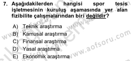 Spor Tesis İşletmesi ve Saha Malzeme Bilgisi Dersi Ara Sınavı Deneme Sınav Soruları 7. Soru