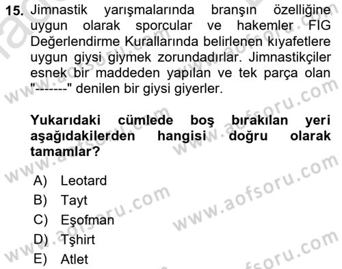 Spor Tesis İşletmesi ve Saha Malzeme Bilgisi Dersi 2019 - 2020 Yılı (Final) Dönem Sonu Sınav Soruları 15. Soru