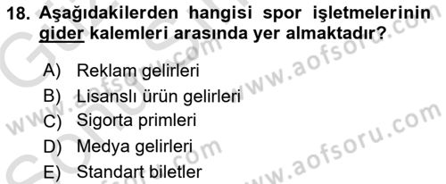 Spor Tesis İşletmesi ve Saha Malzeme Bilgisi Dersi 2019 - 2020 Yılı (Final) Dönem Sonu Sınav Soruları 18. Soru