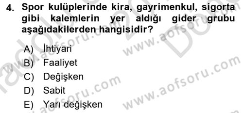 Spor Tesis İşletmesi ve Saha Malzeme Bilgisi Dersi 2019 - 2020 Yılı (Final) Dönem Sonu Sınav Soruları 4. Soru