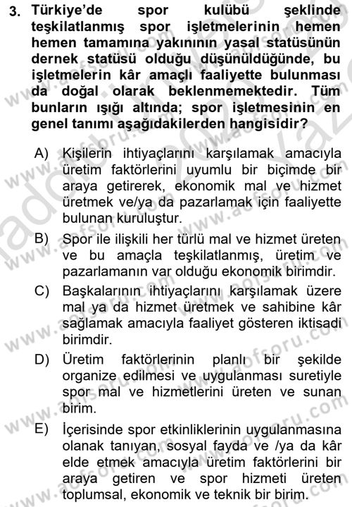 Spor Tesis İşletmesi ve Saha Malzeme Bilgisi Dersi 2020 - 2021 Yılı Yaz Okulu Sınav Soruları 3. Soru