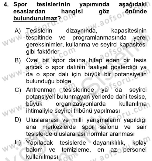 Spor Tesis İşletmesi ve Saha Malzeme Bilgisi Dersi 2020 - 2021 Yılı Yaz Okulu Sınav Soruları 4. Soru