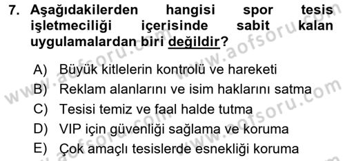 Spor Tesis İşletmesi ve Saha Malzeme Bilgisi Dersi 2020 - 2021 Yılı Yaz Okulu Sınav Soruları 7. Soru
