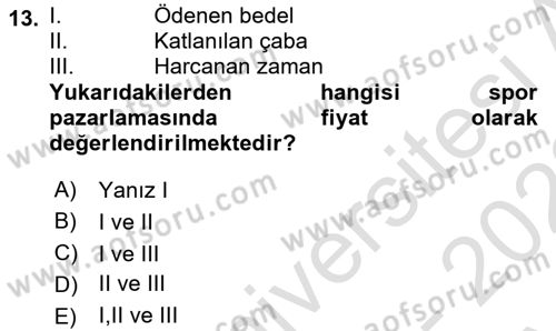 Spor Tesis İşletmesi ve Saha Malzeme Bilgisi Dersi Ara Sınavı Deneme Sınav Soruları 13. Soru