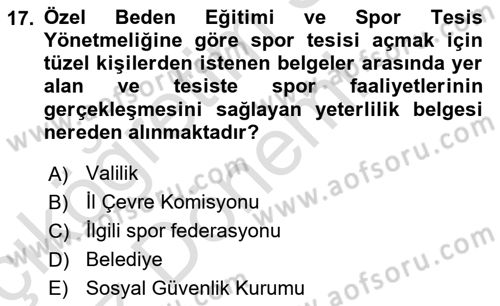 Spor Tesis İşletmesi ve Saha Malzeme Bilgisi Dersi 2021 - 2022 Yılı (Vize) Ara Sınav Soruları 17. Soru