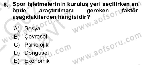 Spor Tesis İşletmesi ve Saha Malzeme Bilgisi Dersi Ara Sınavı Deneme Sınav Soruları 8. Soru