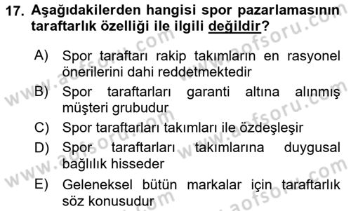 Spor Tesis İşletmesi ve Saha Malzeme Bilgisi Dersi 2021 - 2022 Yılı (Final) Dönem Sonu Sınav Soruları 17. Soru