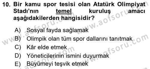 Spor Tesis İşletmesi ve Saha Malzeme Bilgisi Dersi 2021 - 2022 Yılı Yaz Okulu Sınav Soruları 10. Soru