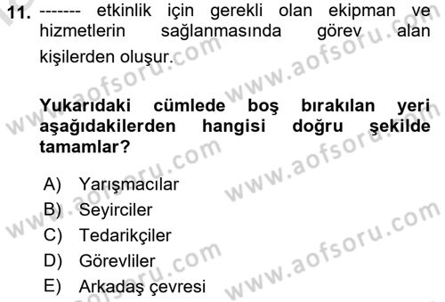 Spor Tesis İşletmesi ve Saha Malzeme Bilgisi Dersi 2023 - 2024 Yılı (Final) Dönem Sonu Sınav Soruları 11. Soru