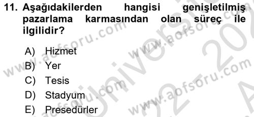 Spor Tesisi İşletmeciliği ve Saha Malzeme Bilgisi Dersi 2022 - 2023 Yılı (Vize) Ara Sınavı 11. Soru