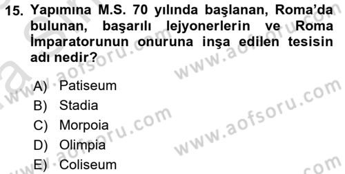 Spor Tesisi İşletmeciliği ve Saha Malzeme Bilgisi Dersi 2022 - 2023 Yılı (Vize) Ara Sınavı 15. Soru