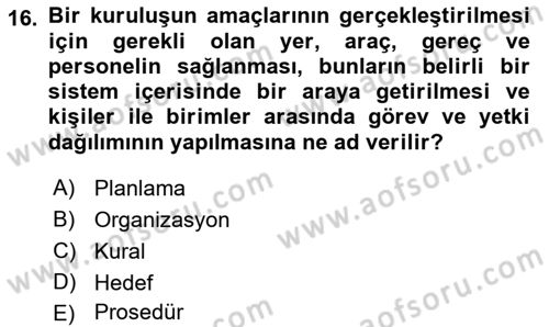 Spor Tesisi İşletmeciliği ve Saha Malzeme Bilgisi Dersi 2022 - 2023 Yılı (Vize) Ara Sınavı 16. Soru