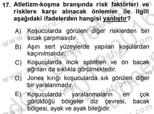 Sporda Risk Yönetimi Dersi 2015 - 2016 Yılı (Final) Dönem Sonu Sınav Soruları 17. Soru