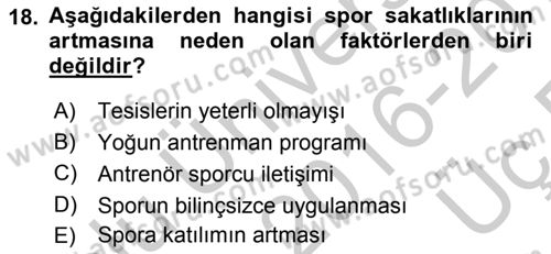 Sporda Risk Yönetimi Dersi 2016 - 2017 Yılı 3 Ders Sınav Soruları 18. Soru