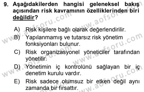 Sporda Risk Yönetimi Dersi 2016 - 2017 Yılı 3 Ders Sınav Soruları 9. Soru