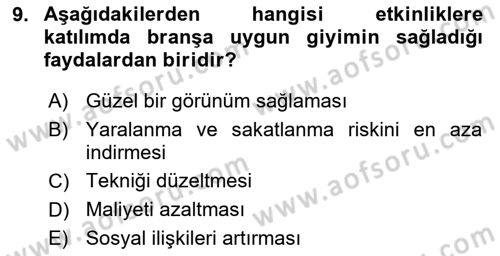 Sporda Risk Yönetimi Dersi 2016 - 2017 Yılı (Final) Dönem Sonu Sınav Soruları 9. Soru