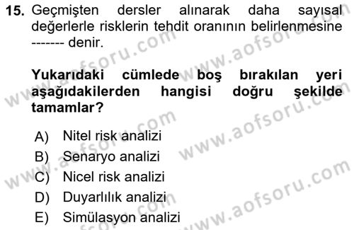 Sporda Risk Yönetimi Dersi 2017 - 2018 Yılı (Vize) Ara Sınav Soruları 15. Soru