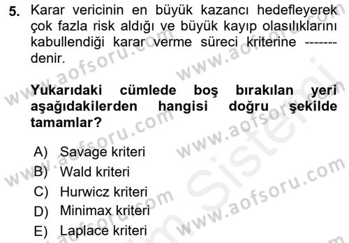 Sporda Risk Yönetimi Dersi 2017 - 2018 Yılı (Vize) Ara Sınav Soruları 5. Soru