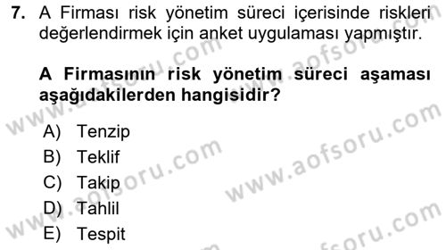 Sporda Risk Yönetimi Dersi 2017 - 2018 Yılı (Vize) Ara Sınav Soruları 7. Soru
