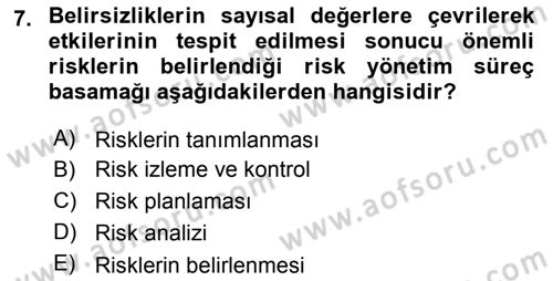Sporda Risk Yönetimi Dersi 2018 - 2019 Yılı 3 Ders Sınav Soruları 7. Soru