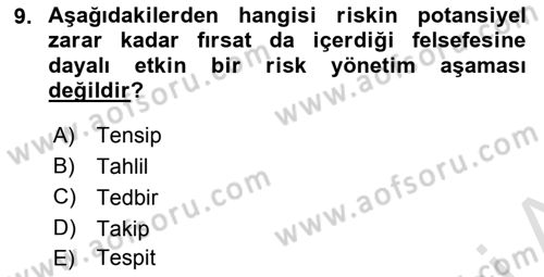 Sporda Risk Yönetimi Dersi 2018 - 2019 Yılı 3 Ders Sınav Soruları 9. Soru