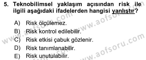Sporda Risk Yönetimi Dersi 2018 - 2019 Yılı (Vize) Ara Sınav Soruları 5. Soru