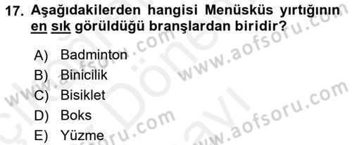 Sporda Risk Yönetimi Dersi 2018 - 2019 Yılı (Final) Dönem Sonu Sınav Soruları 17. Soru