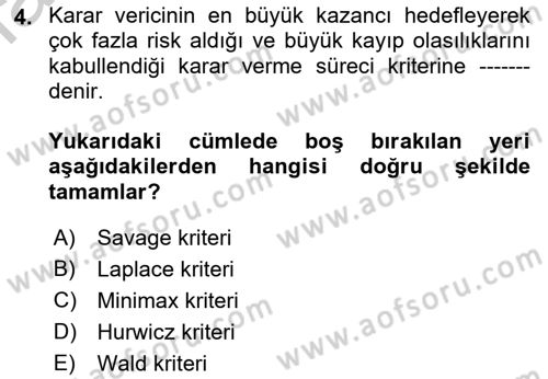 Sporda Risk Yönetimi Dersi 2018 - 2019 Yılı Yaz Okulu Sınav Soruları 4. Soru