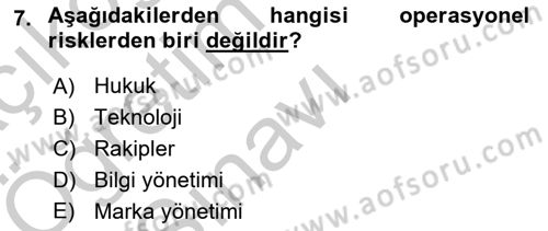 Sporda Risk Yönetimi Dersi 2018 - 2019 Yılı Yaz Okulu Sınav Soruları 7. Soru