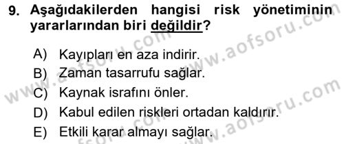 Sporda Risk Yönetimi Dersi 2018 - 2019 Yılı Yaz Okulu Sınav Soruları 9. Soru