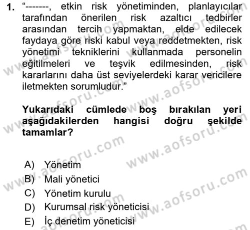 Sporda Risk Yönetimi Dersi 2021 - 2022 Yılı (Final) Dönem Sonu Sınav Soruları 1. Soru