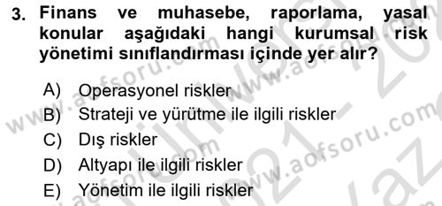 Sporda Risk Yönetimi Dersi 2021 - 2022 Yılı Yaz Okulu Sınav Soruları 3. Soru