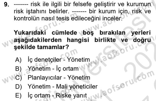 Sporda Risk Yönetimi Dersi 2021 - 2022 Yılı Yaz Okulu Sınav Soruları 9. Soru