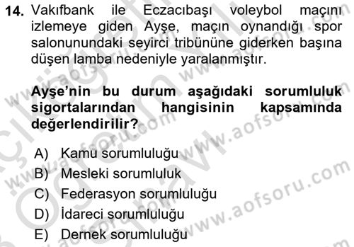 Sporda Risk Yönetimi Dersi 2022 - 2023 Yılı Yaz Okulu Sınav Soruları 14. Soru