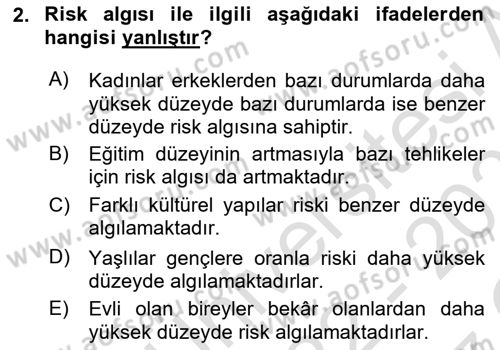 Sporda Risk Yönetimi Dersi 2022 - 2023 Yılı Yaz Okulu Sınav Soruları 2. Soru