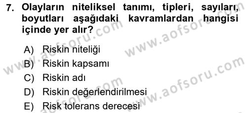 Sporda Risk Yönetimi Dersi 2022 - 2023 Yılı Yaz Okulu Sınav Soruları 7. Soru
