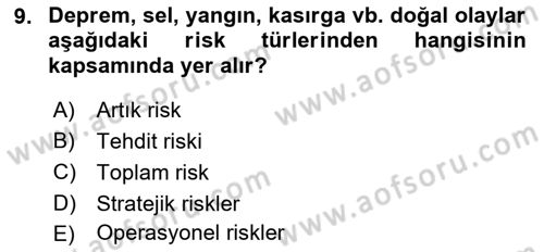 Sporda Risk Yönetimi Dersi 2022 - 2023 Yılı Yaz Okulu Sınav Soruları 9. Soru
