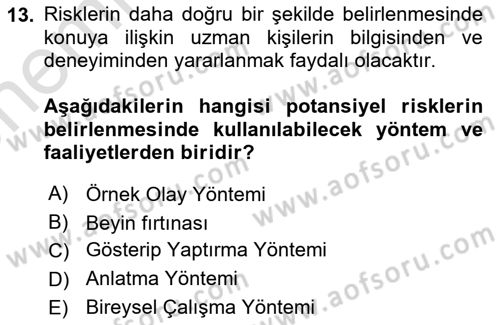 Sporda Risk Yönetimi Dersi 2023 - 2024 Yılı (Vize) Ara Sınav Soruları 13. Soru