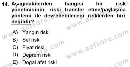 Sporda Risk Yönetimi Dersi 2023 - 2024 Yılı (Vize) Ara Sınav Soruları 14. Soru