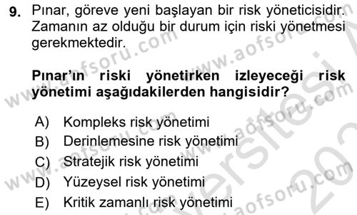 Sporda Risk Yönetimi Dersi 2023 - 2024 Yılı (Vize) Ara Sınav Soruları 9. Soru