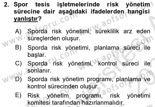 Sporda Risk Yönetimi Dersi 2023 - 2024 Yılı (Final) Dönem Sonu Sınav Soruları 2. Soru