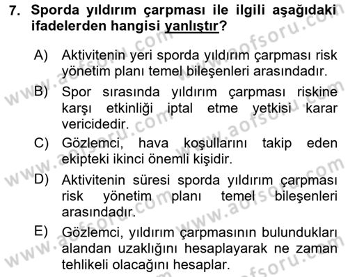 Sporda Risk Yönetimi Dersi 2023 - 2024 Yılı (Final) Dönem Sonu Sınav Soruları 7. Soru