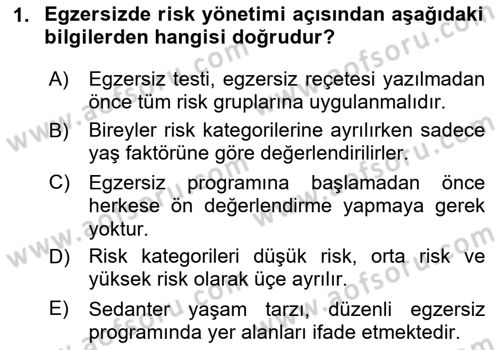 Sporda Risk Yönetimi Dersi 2023 - 2024 Yılı Yaz Okulu Sınav Soruları 1. Soru