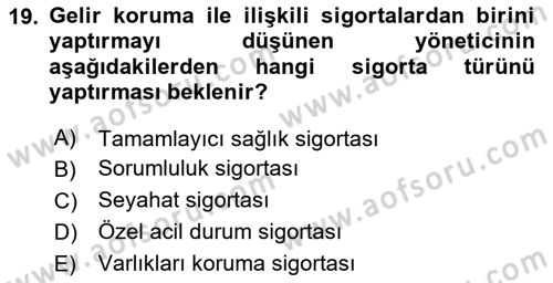 Sporda Risk Yönetimi Dersi 2023 - 2024 Yılı Yaz Okulu Sınav Soruları 19. Soru