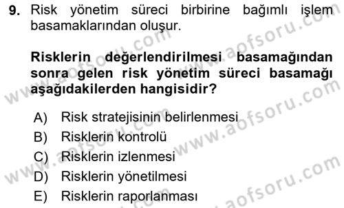 Sporda Risk Yönetimi Dersi 2023 - 2024 Yılı Yaz Okulu Sınav Soruları 9. Soru