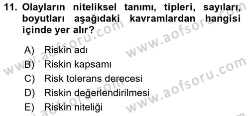 Sporda Risk Yönetimi Dersi 2024 - 2025 Yılı (Vize) Ara Sınav Soruları 11. Soru