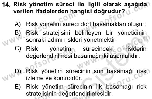 Sporda Risk Yönetimi Dersi 2024 - 2025 Yılı (Vize) Ara Sınav Soruları 14. Soru