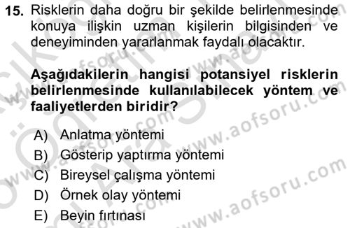 Sporda Risk Yönetimi Dersi 2024 - 2025 Yılı (Vize) Ara Sınav Soruları 15. Soru